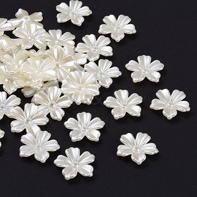 5-Petal Flower ABS Plastic Imitation Pearl Bead Caps OACR-R016-21-1