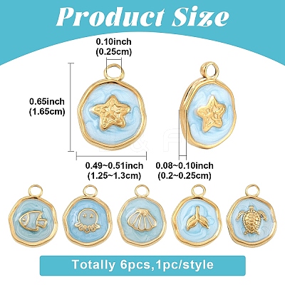 6Pcs 6 Styles 304 Stainless Steel Pendants STAS-YW0011-12G-1