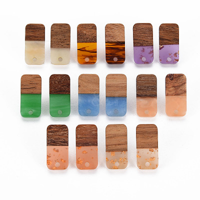 Two Tone Resin & Walnut Wood Stud Earring Findings MAK-N032-029-1
