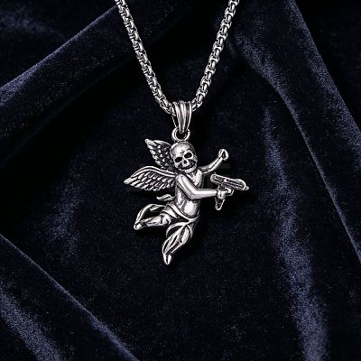 Halloween Alloy Skull Angel Pendant Necklaces WGD7B56-01-1