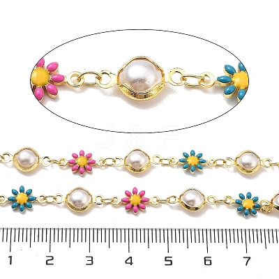 Brass Enamel Daisy Link Chains CHC-G024-06G-1