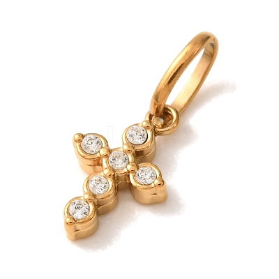304 Stainless Steel Micro Pave Clear Cubic Zirconia Charms CU-CBA703A-02G-02-1