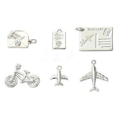 6Pcs 6 Styles Brass Micro Pave Clear Cubic Zirconia Charms KK-CJ0003-31-1