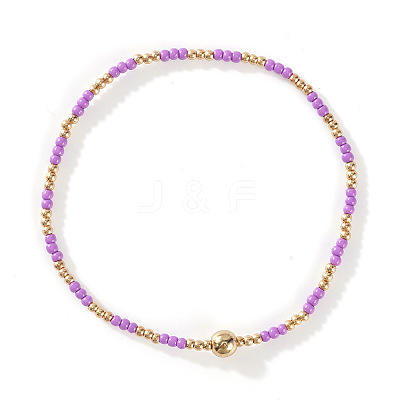 Glass Seed Beads & CCB Beads Stretch Bracelets TB4137-25-1