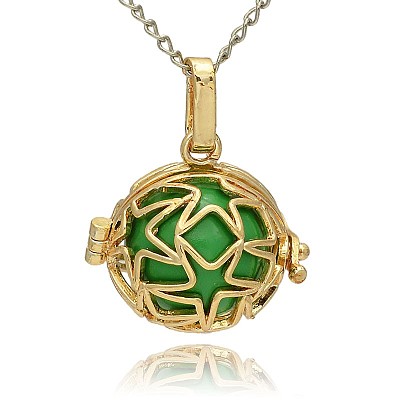 Golden Tone Brass Hollow Round Cage Pendants KK-J231-04G-1