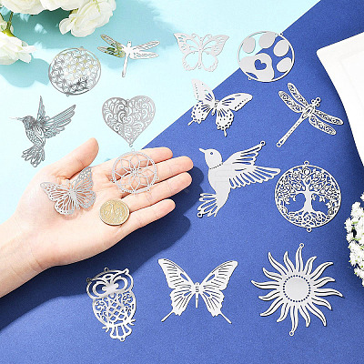 15Pcs 15 Styles 201 Stainless Steel Links Connector Charms STAS-YW0011-13-1
