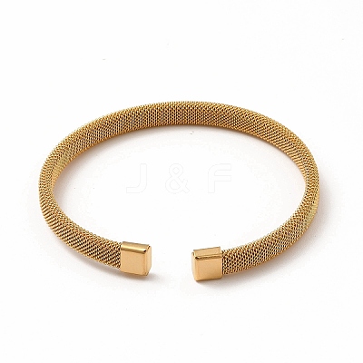 304 Stainless Steel Flat Mesh Chain Shape Open Cuff Bangle for Women BJEW-C033-09-1
