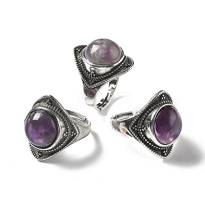 Natural Amethyst Adjustable Rings G-P560-03AS-07-1