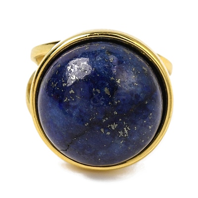 Round Natural Lapis Lazuli Finger Rings RJEW-Q822-54G-02-1