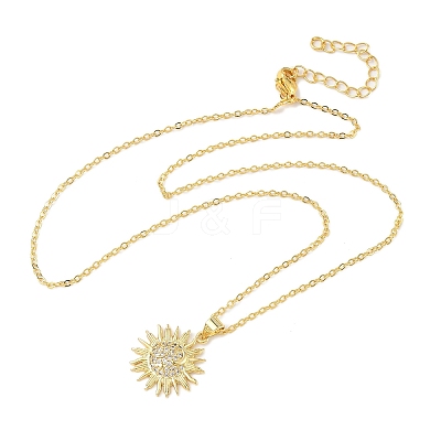 Brass Micro Pave Clear Cubic Zirconia Sun Pendant Necklaces for Women NJEW-S449-05A-G-1