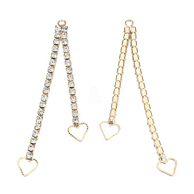 Brass Pave Rhinestone Chain with Heart Big Pendants KK-N216-420-03LG-1