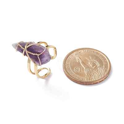 Roungh Raw Natural Gemstone Wire Wrapped Open Cuff Rings for Girl Women RJEW-JR00429-1
