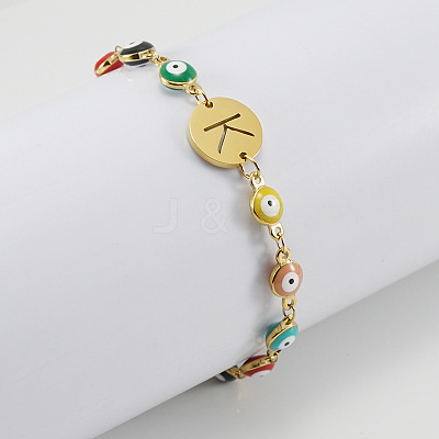Colorful 304 Stainless Steel & Evil Eye Enamel Flat Round Link Bracelets FS-WGB13F5-11-1