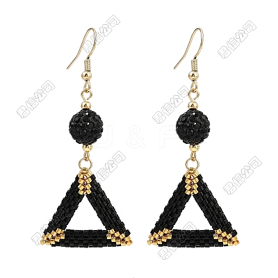 Handmade Glass Seed Beads Triangle Dangle Earrings EJEW-FS00081-1