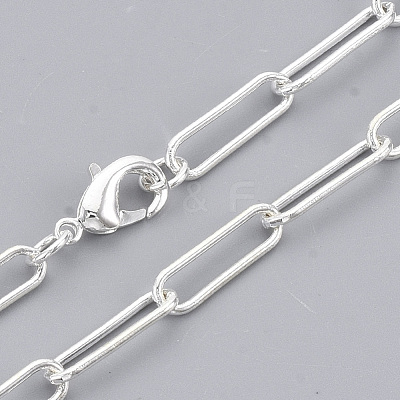 Brass Round Oval Paperclip Chain Necklace Making MAK-S072-05A-S-1