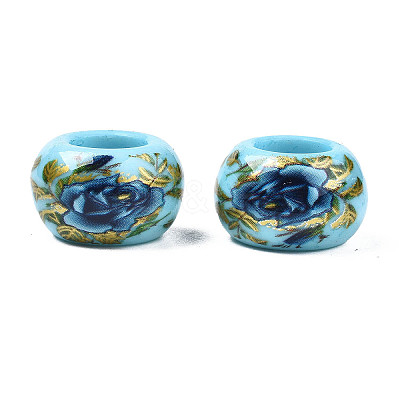Flower Printed Opaque Acrylic Rondelle Beads SACR-S305-27-E01-1