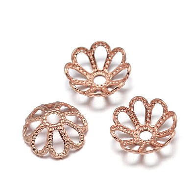 Multi-Petal Flower Brass Fancy Bead Caps KK-F0317-02RG-NR-1