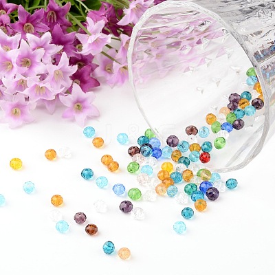 Faceted Rondelle Transparent Glass Beads GLAA-R152-6mm-M1-1