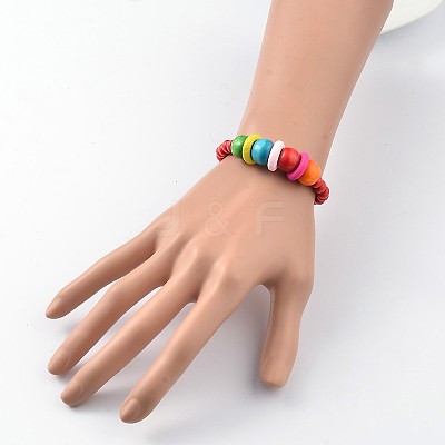 Kids Bracelets Wood Beaded Stretch Bracelets BJEW-JB02046-1