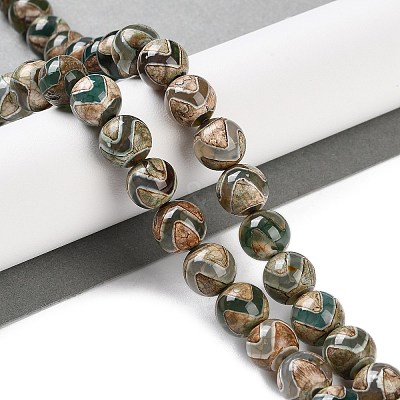 Natural Tibetan Wave Pattern dZi Agate Beads Strands G-B084-A01-01-1