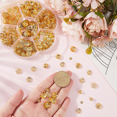 800Pcs 7 Styles Iron Bead Caps IFIN-PA0001-09G-1