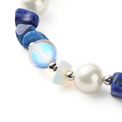 Natural Lapis Lazuli(Dyed) Chip Beaded Bracelet for Girl Women BJEW-TA00019-04-1