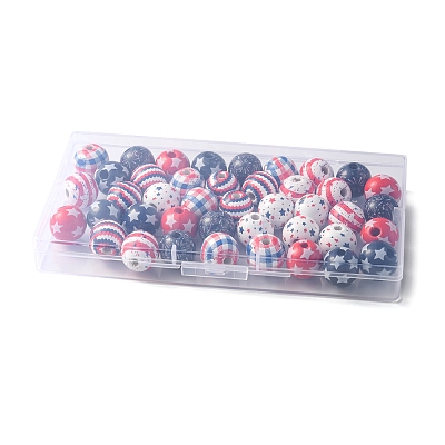 42Pcs 7 Styles Independence Day Theme Schima Wood Beads WOOD-FS0001-01-1