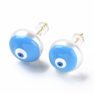 Natural Shell Evil Eye Stud Earrings with Enamel EJEW-G334-06G-1