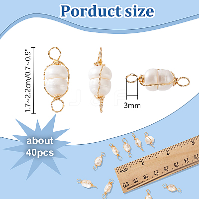 40Pcs Natural Freshwater Pearl Copper Wire Wrapped Rice Connector Charms PALLOY-PH01689-1