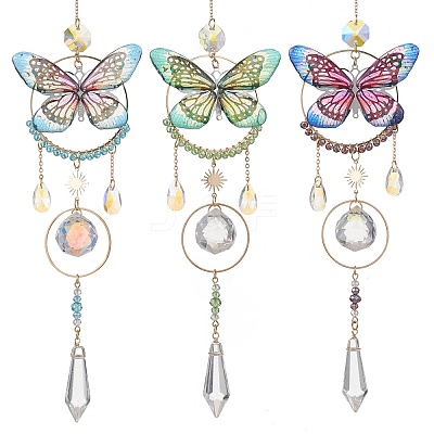 3Pcs 3 Colors Stainless Steel Resin Butterfly Suncatcher HJEW-TA00451-1