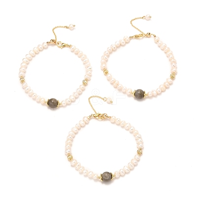 Natural Labradorite Beaded Bracelets BJEW-D447-17G-1
