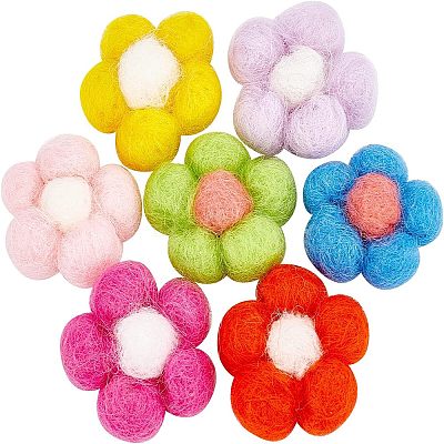 14Pcs 7 Colors Wool Needle Felting Flower Crafts DIY-FG0003-06-1