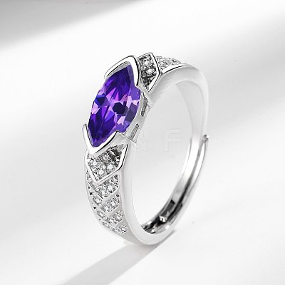 Horse Eye Brass Micro Pave Cubic Zirconia Finger Rings FS-WG116FD-03-1
