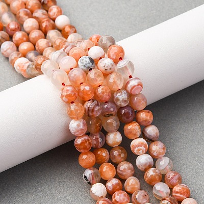 Faceted Natural Fire Crackle Agate Beads Strands G-F447-6mm-B03-1