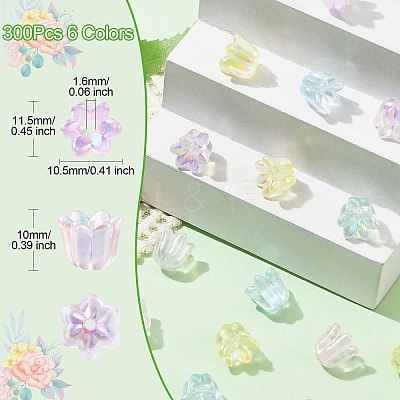 300Pcs 6 Colors Transparent Acrylic Beads TACR-CJ0001-65-1