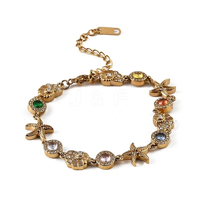 Ocean Theme 304 Stainless Steel Rhinestone Link Chain Bracelets for Women SA-CBA183D-09B-G-1