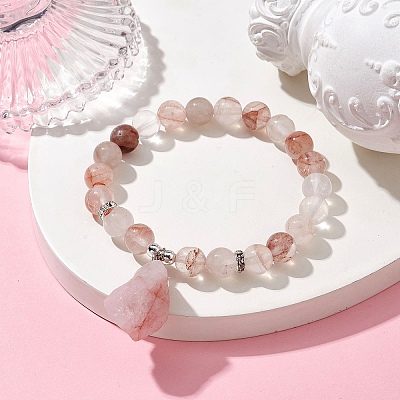 Natural Ferruginous Quartz Round Beaded Stretch Bracelets BJEW-JB10089-02-1