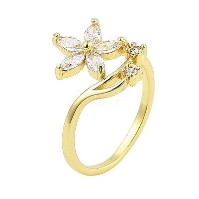 Rack Plating Brass Micro Pave Cubic Zirconia Finger Rings for Women LS-RJEW-M027-01G-01-1