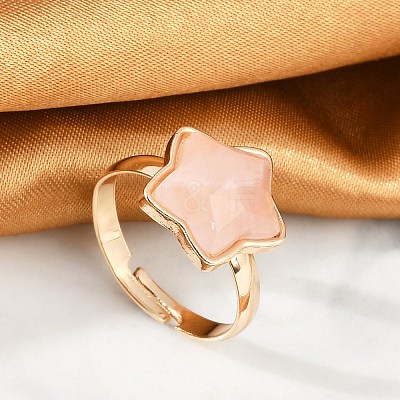Star Natural Rose Quartz Adjustable Rings RJEW-H241-01G-02-1