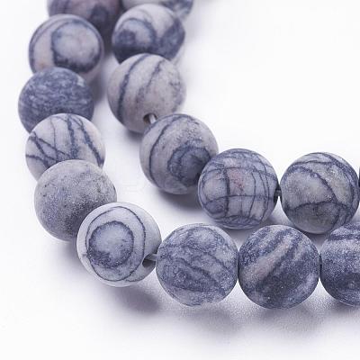 Natural Black Silk Stone/Netstone Beads Strands G-F520-57-10mm-1