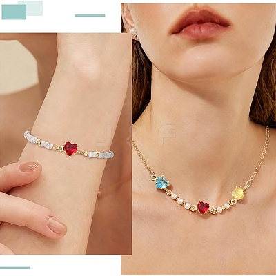 15Pcs 3 Colors Brass Pave Cubic Zirconia Heart Connector Charms KK-YW0004-66-1