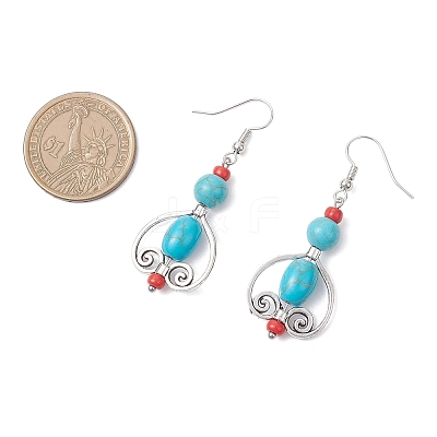 3 Pairs Tibetan Style Alloy Synthetic Turquoise Dangle Earrings EJEW-JE06575-1