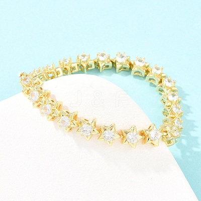 Start Brass Pave Clear Cubic Zirconia Link Chain Bracelets for Women BJEW-T025-02G-1