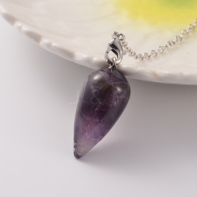 Teardrop Platinum Tone Brass Amethyst Dowsing Pendulums MAK-M015-03A-1