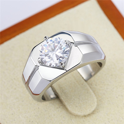 304 Stainless Steel Pave Clear Cubic Zirconia Finger Rings for Men FS-WG96A01-03-1
