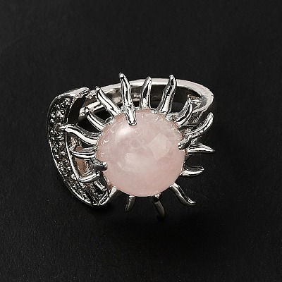 Natural Rose Quartz Sun & Moon Open Cuff Rings RJEW-K241-01P-04-1