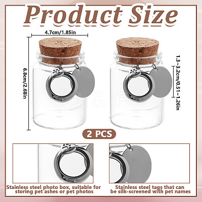 2Pcs Transparent Glass Empty Bottles with Alloy Heart Paw Print Charms and Locket Charms AJEW-DR00039-1