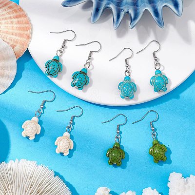 Synthetic Howlite & Turquoise Dangle Earrings EJEW-JE06166-1