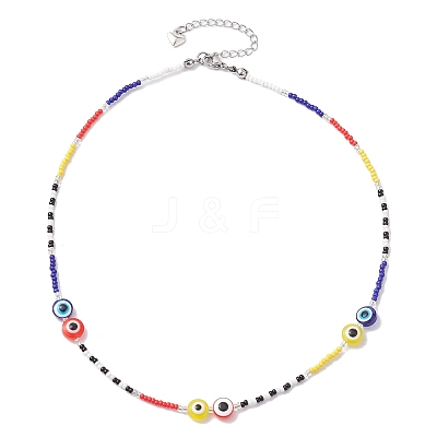 Resin and Glass Seed Bead Necklaces NJEW-MZ00029-1