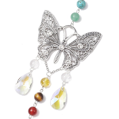Alloy Hollow Butterfly Pendant Decoration HJEW-TA00227-1